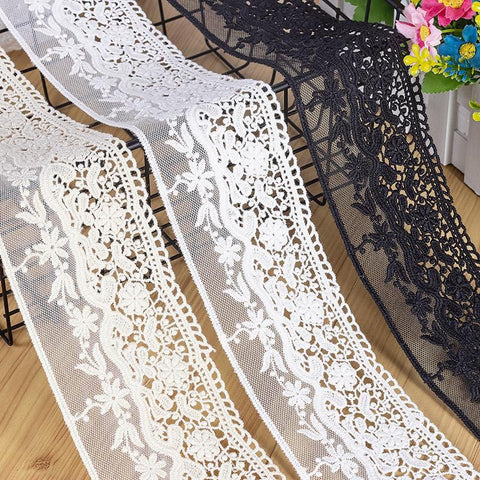 Vintage Floral Embroidery Lace Mesh: Elegant Dressmaking Fabric, 3 inches wide, priced by the yard