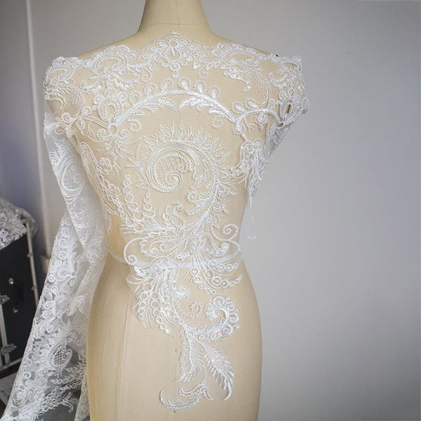 Sequin Bridal Lace Trim: White Wedding Dress Fabric, 25.5" Wide