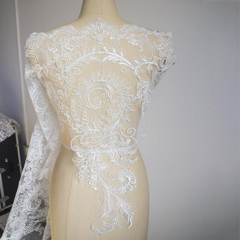 Sequin Bridal Lace Trim: White Wedding Dress Fabric, 25.5" Wide