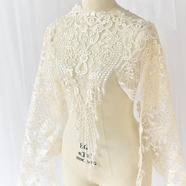Floral Embroidery Bridal Lace Trim: Off-White Wedding Dress Veil Accent