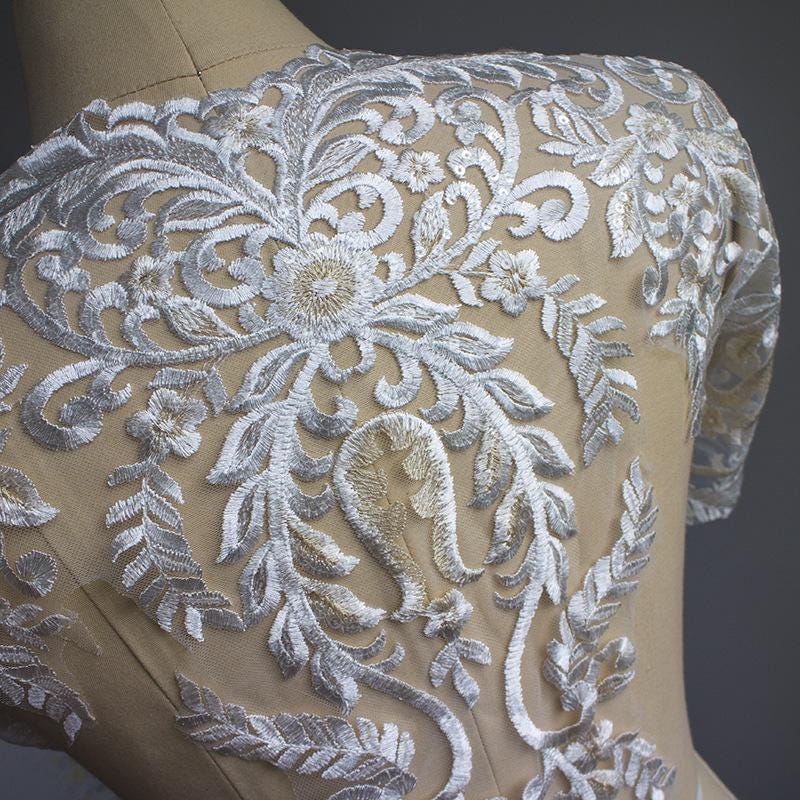 White Bridal Alencon Lace Trim with Sequins (22 7/8" Wide)