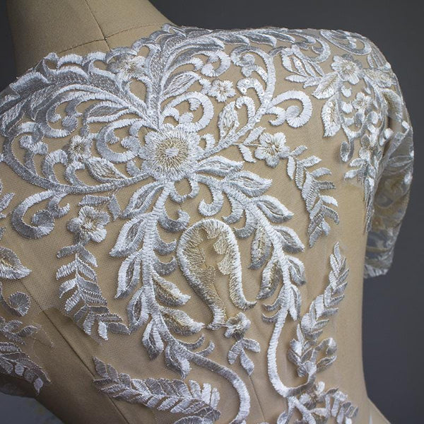 White Bridal Alencon Lace Trim with Sequins (22 7/8" Wide)