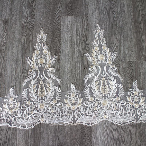 White Bridal Alencon Lace Trim with Sequins (22 7/8" Wide)