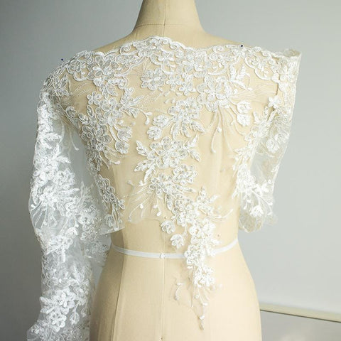 White Alencon Lace Trim with Sequins: Bridal Dress Embellishment