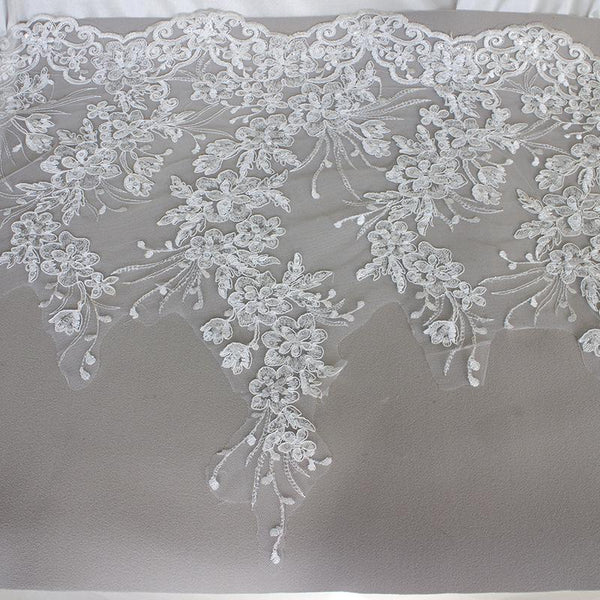 White Alencon Lace Trim with Sequins: Bridal Dress Embellishment