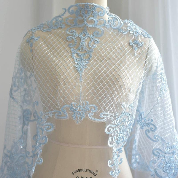 White Alencon Lace Trim with Sequins: Bridal Dress Embellishment