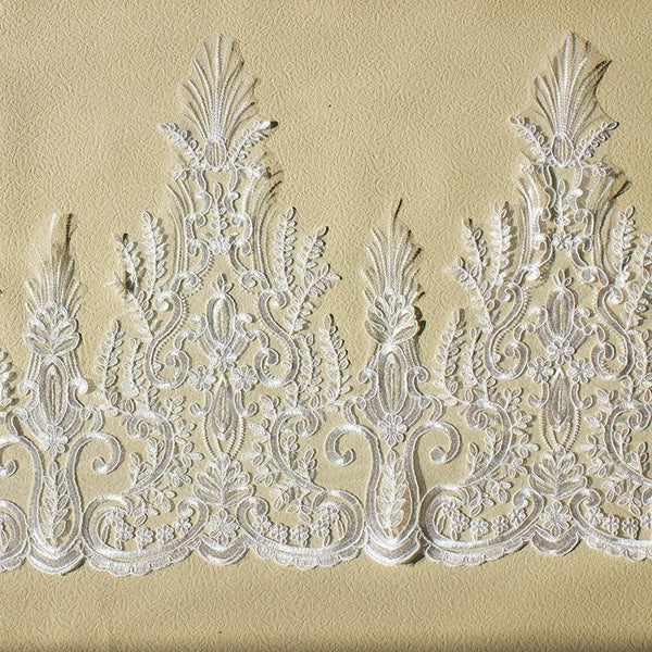 Bridal Alencon Lace Trim with Sequins: Off-White Wedding Dress Lace