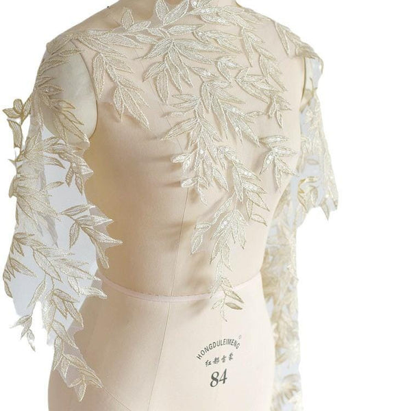 White Bridal Alencon Lace Trim with Sequins - 16 1/8" Wide