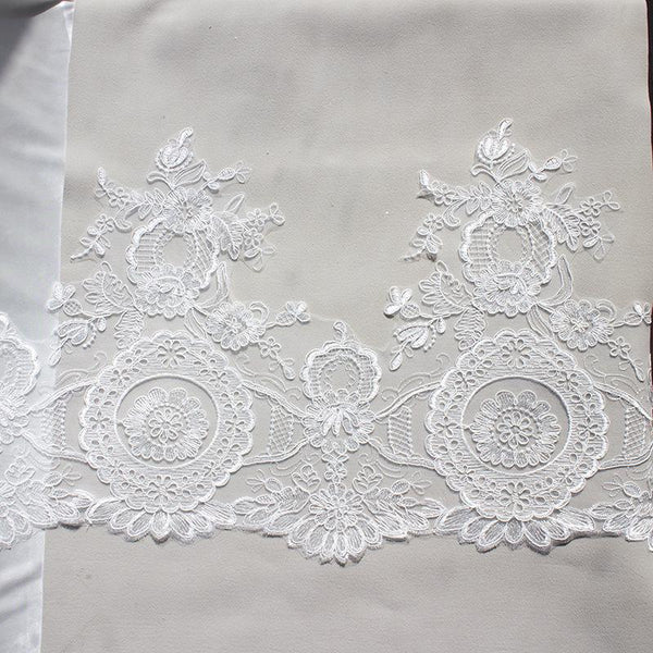 White Alencon Lace Trim with Sequins: Bridal Dress Embellishment