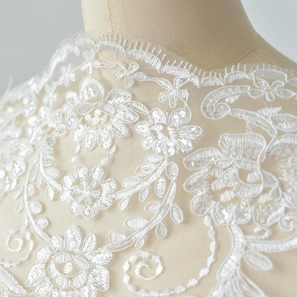 Sequin Bridal Alencon Lace Trim: White Wedding Dress Embellishment