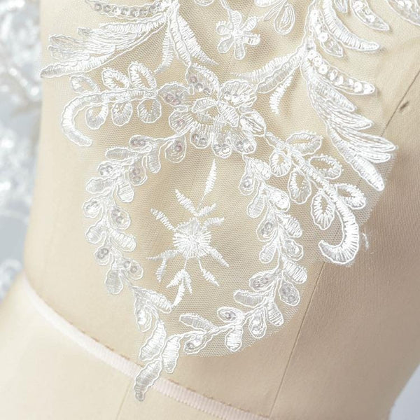 Sequin Bridal Alencon Lace Trim: White Wedding Dress Embellishment