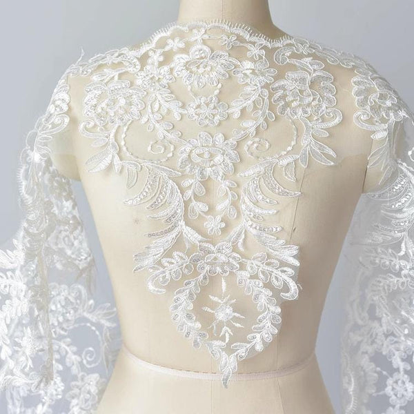 Sequin Bridal Alencon Lace Trim: White Wedding Dress Embellishment