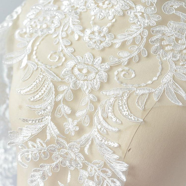 Sequin Bridal Alencon Lace Trim: White Wedding Dress Embellishment
