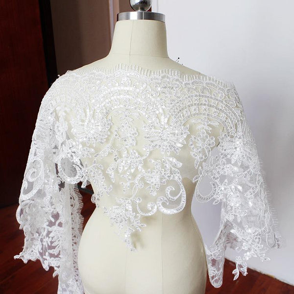White Bridal Alencon Lace Trim with Sequins: Wedding Dress Embellishment