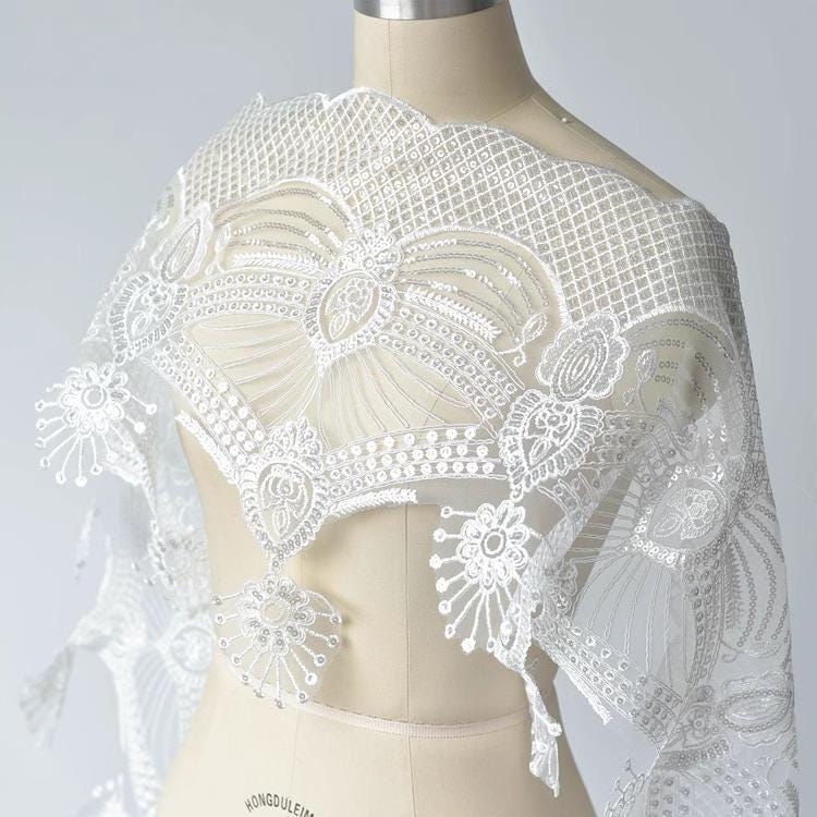 Sequin Bridal Lace Trim: White Wedding Dress Fabric