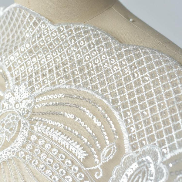Sequin Bridal Lace Trim: White Wedding Dress Fabric