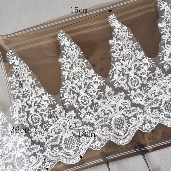White Alencon Lace Trim with Sequins: Bridal Dress Embellishment