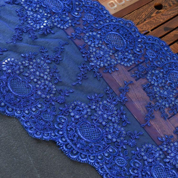 White Alencon Lace Trim with Sequins: Bridal Dress Embellishment