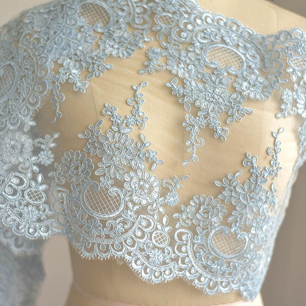 White Alencon Lace Trim with Sequins: Bridal Dress Embellishment