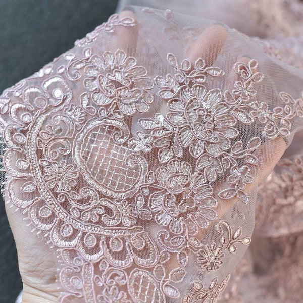 White Alencon Lace Trim with Sequins: Bridal Dress Embellishment