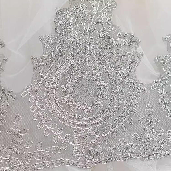 Sequin Bridal Lace Trim: White Wedding Dress Fabric, 11-Inch
