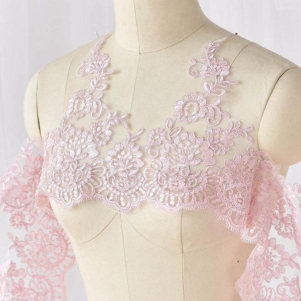 White Alencon Lace Trim: Bridal Wedding Dress Fabric (10 5/8" Wide)