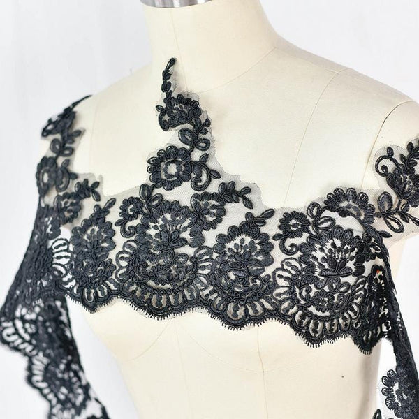 White Alencon Lace Trim: Bridal Wedding Dress Fabric (10 5/8" Wide)