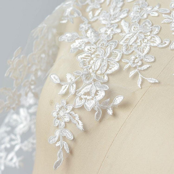 White Alencon Lace Trim with Sequins: Bridal Dress Embellishment