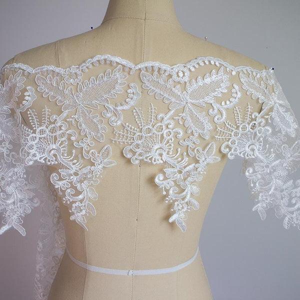 White Bridal Lace Trim with Sequins: Wedding Dress Fabric