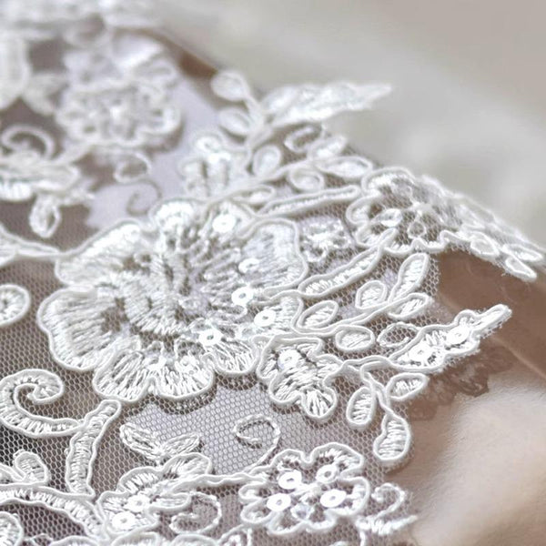 Sequin Bridal Lace Trim: White Wedding Dress Fabric, 9 7/8" Wide