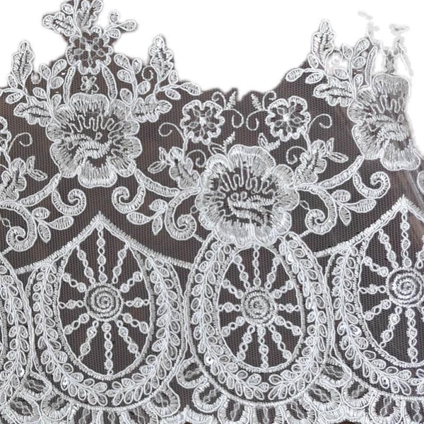 Sequin Bridal Lace Trim: White Wedding Dress Fabric, 9 7/8" Wide