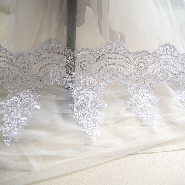 Sequin Alencon Lace Trim: White Bridal Dress Embellishment