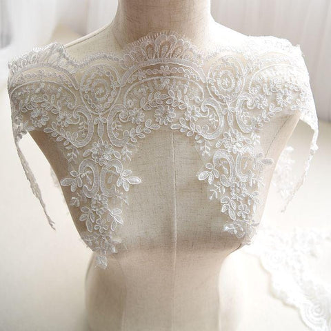 Sequin Alencon Lace Trim: White Bridal Dress Embellishment