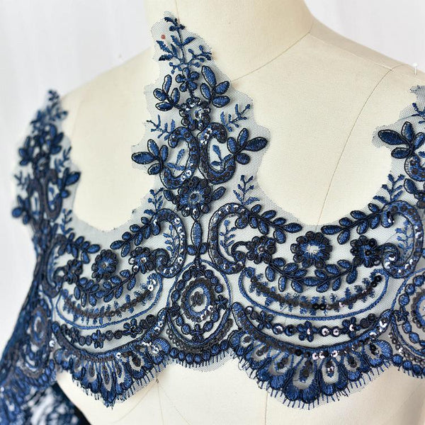 Sequin Alencon Lace Trim: White Bridal Dress Embellishment