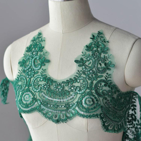 Sequin Alencon Lace Trim: White Bridal Dress Embellishment