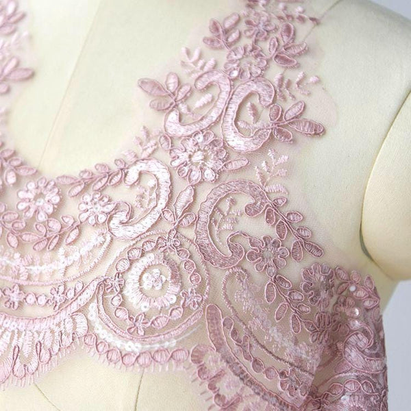 Sequin Alencon Lace Trim: White Bridal Dress Embellishment
