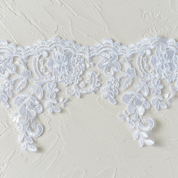 White Alencon Lace Trim: Elegant Bridal Wedding Dress Fabric
