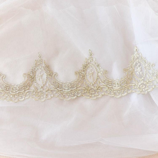 White Alencon Lace Trim with Sequins: Bridal Dress Embellishment