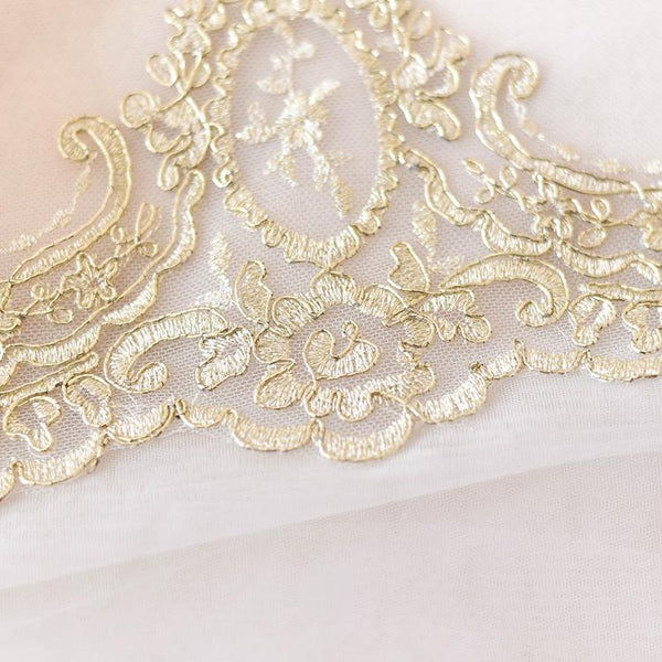 White Alencon Lace Trim with Sequins: Bridal Dress Embellishment