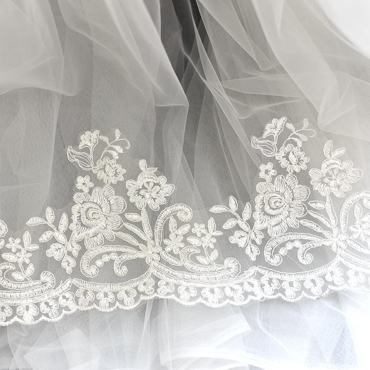 Off White Alencon Lace Trim: Bridal Wedding Dress Lace (5 1/2" Wide)