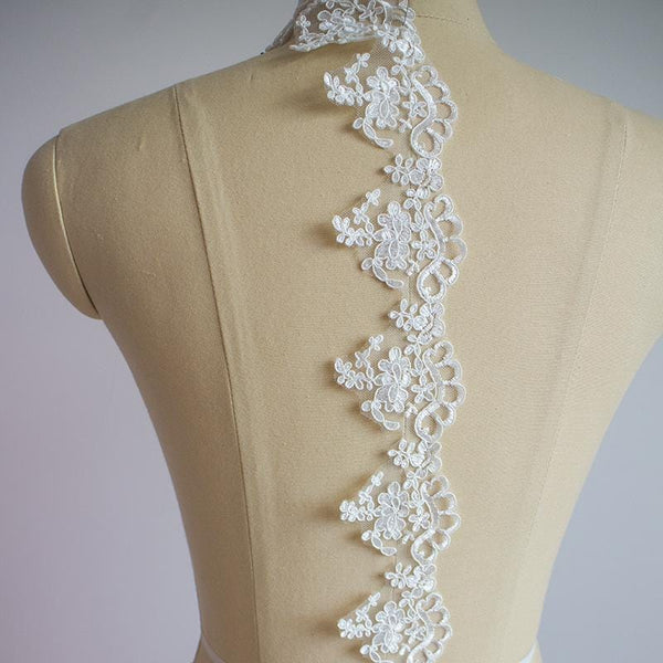 Alencon Bridal Lace Trim: Off White Floral Wedding Dress Embellishment