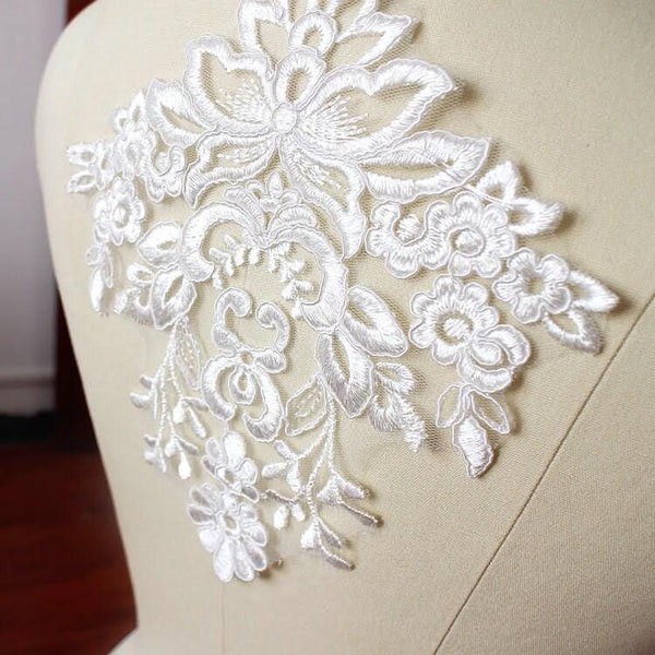 Lace Applique White Floral Pattern Wedding Dress Bodice Embellishment Bridal Sewing Trim