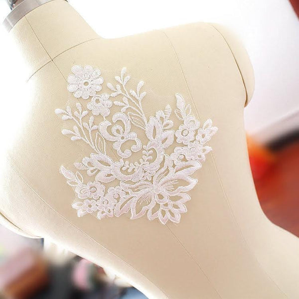 Lace Applique White Floral Pattern Wedding Dress Bodice Embellishment Bridal Sewing Trim