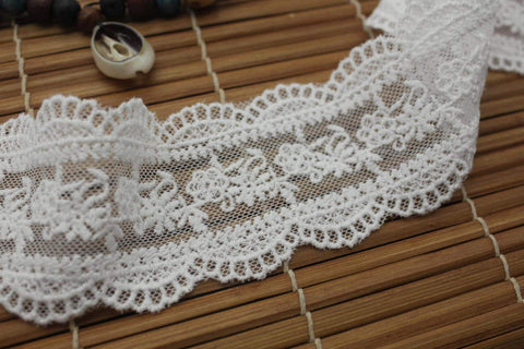 Cotton Lace Ribbon White Scalloped Edge Embroidered Vintage Floral Trim for DIY Crafts & Decoration