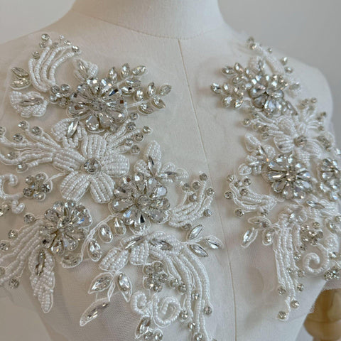Beaded Lace Applique Pair: Elegant Bridal Bodice Trim