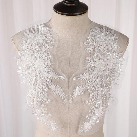 Beaded Lace Applique Pair: Elegant Bridal Bodice Trim