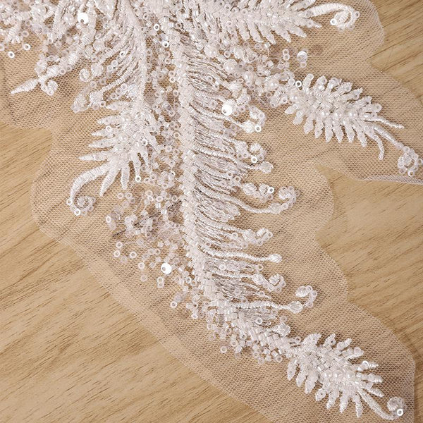 Beaded Lace Applique Pair: Elegant Bridal Bodice Trim