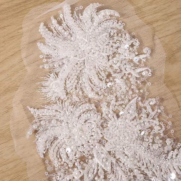 Beaded Lace Applique Pair: Elegant Bridal Bodice Trim