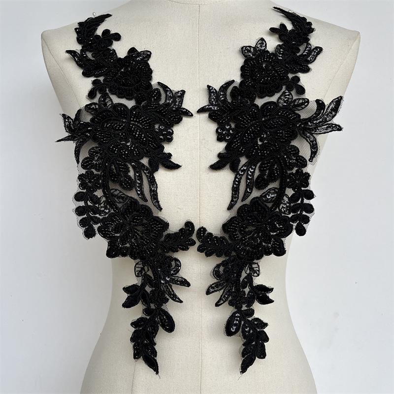 Beaded Lace Applique Pair: Elegant Bridal Bodice Trim