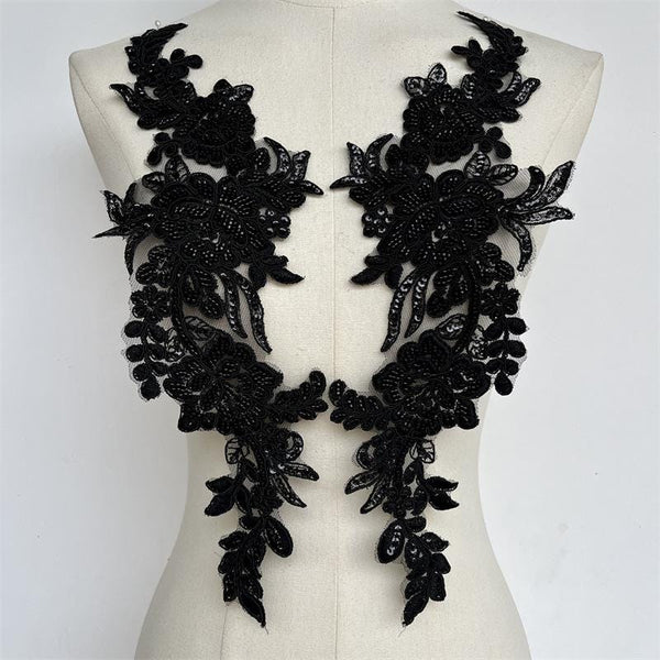 Beaded Lace Applique Pair: Elegant Bridal Bodice Trim